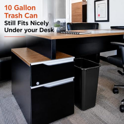 10 Gallon Black Wastebasket Under Desk Plastic Trash Can | 2 PACK - size: 10.5 Gallon