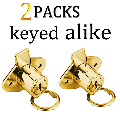 XIEHE 801 Office Furniture Desk Drawer Lock Cabinet Door Locker with 4 Keys 7/8 in. Outside Diameter (2 Packs, Gold, keyed alike2) - color: Gold, 2PACK, size: 801 Keyed alike