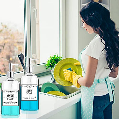 Clear Soap Dispenser with Rust Proof Pump, Waterproof Labels (2 Pack,16 Oz), Plastic Hand Soap Dish Soap Dispenser for Kitchen Bathroom - color: Clear 2 Pack