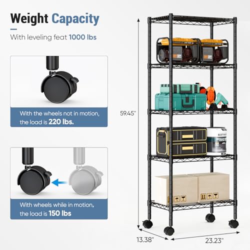 DUMOS 5-Tier Metal Storage Shelves, Shelving Unit, Storage Rack, 23" W - size: 5 Tiers