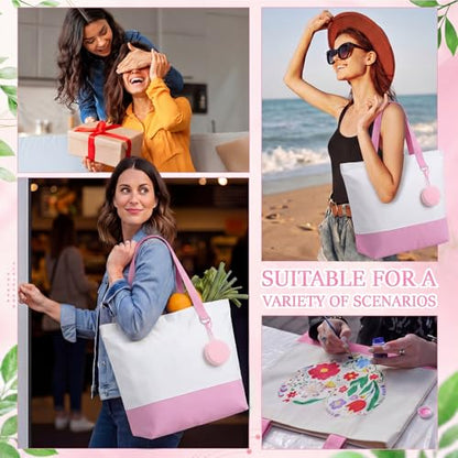 Sanwuta Canvas Tote Bags with Zipper Plush Purse Craft - color: Pink