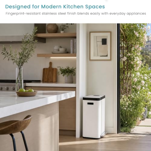 Home Zone Living 19 Gallon Kitchen Trash Can with Dual Compartments - color: White, size: 19 Gallon