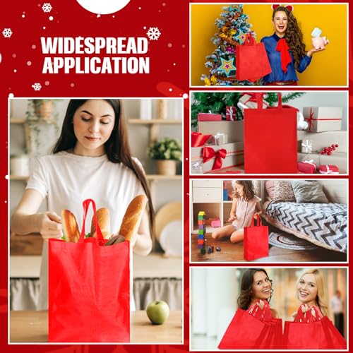 Amylove 80 Pcs Non Woven Tote Bags Bulk Large Reusable Gift Bag Reusable Grocery Bags, 15 x 11. 8 x 4 Inches - color: Red