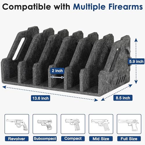 Pistol Rack for Gun Safe, Soft Felt, Handgun Rack, Revolver Firearm Holder - color: 6 Slots