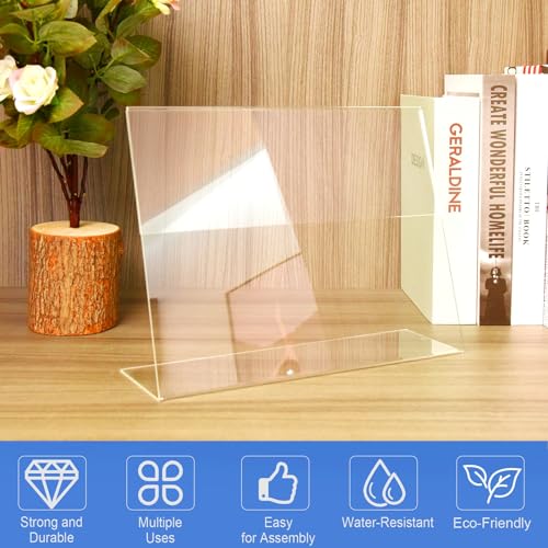 12 Pack Acrylic Sign Holder 8.5 x 11 Horizontal Slant Back Acrylic Stands for Display Plexiglass Clear Acrylic Display Stands for Ad Frame, Picture Photo Frames, Promotions, Restaurants, Office - size: Horizontal 12 pack 8.5 x 11 inches