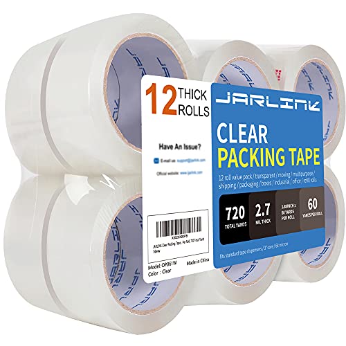 JARLINK 12 Rolls Clear Packing Tape, Heavy Duty Packaging Tape - size: 12 Rolls (2.7mil / 60 yd)