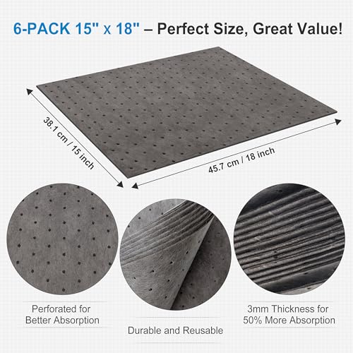 AAwipes Oil Absorbent Pads Mat 15" X 18" 6 Packs Pre-Grade Universal Pads Absorbs All Liquids 3MM Thicker More Absorption for Garage, Car, Truck, Motorcycle - Grey OG1518-6S - size: 15"X18" 6PCS Grey