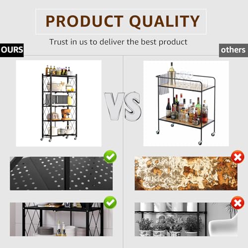 Heavy Duty 5-Tier Foldable Storage Shelf with Locking Wheels