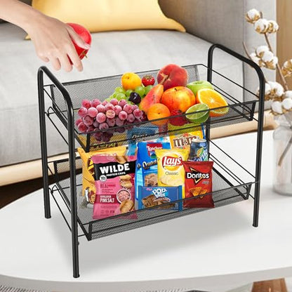CVHOMEDECO. 2 Tier Fruit Basket Large Capacity Rectangular Metal Fruit Bowl Detachable Metal Fruit Stands Organizer for Kitchen Counter, Bread, Vegetable, Snack and Fruits. Black - color: Black 2 Tier