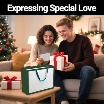EUSOAR Large Gift Bags with Handles, 50pcs 16"x6"x12" Paper Wrap Bags Bulk, Merchandise Business Craft Grocery Retail Wrapping Thank You Bag for Wedding Birthday Party Favor Favor Bags-White/Green - color: White/Green