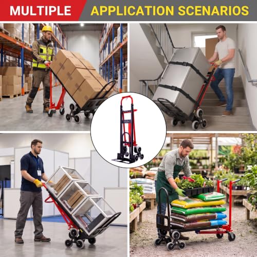 Professional Heavy Duty 1000LBS Stair Climbing Dolly, 4-in-1 Convertible Hand Truck, Upgraded Foldable Utility Moving Cart with Solid Wheels for Warehouse, Office & Home (Red) - color: Red