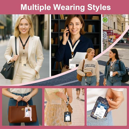 Black Cat Lanyard Wallet with ID Badge Holder PU Leathe RFID Small Keychain Wallet Women Wristlet Lanyard Wrist Strap, RFID Blocking for Office School Business Security Staff Women - color: Black Cat Flowers