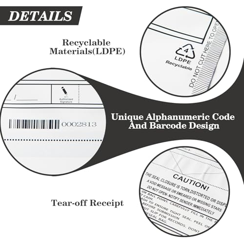 Plastic Tamper-Resistant Money Bags 9x12 - Self-Sealing Cash Deposit Bags White, 100 Pack
