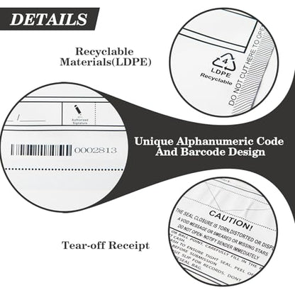 Plastic Tamper-Resistant Money Bags 9x12 - Self-Sealing Cash Deposit Bags White, 100 Pack