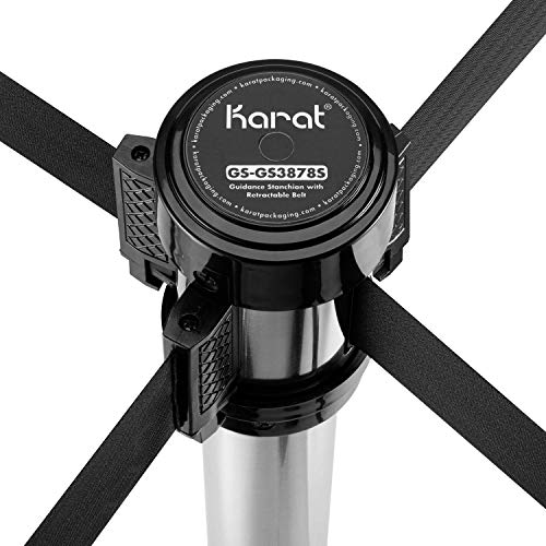 Karat 38 inch height Guidance Stanchion, Guests Safety, Crowd Control with 6.5 foot Black Retractable Belt Easy Connect Assembly For your Store, Restaurant, Bulding- Set of 2 (Silver)
