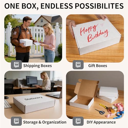 Fishat 12" x 9" x 3" White Corrugated Cardboard Shipping Boxes Set of 5 - size: 12" x 9" x 3"