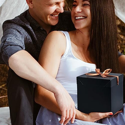 Gift Box with Lid & Ribbon for present, 12pcs, Black, 6"×6"×6" - color: Black, size: 6 x 6 x 6 Inch