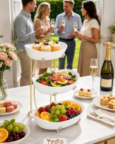 Ceramic Fruit Bowl for Kitchen Counter, 3 Tier Fruit Basket Rack - color: Gold, size: 3 Tier
