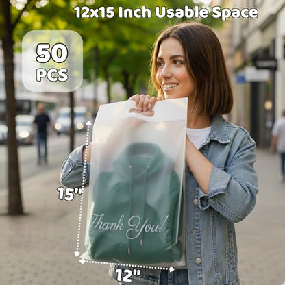 Donyson Frosted Thank You Bags for Hoodies with Handle, 12x15, 50 Pack - color: Frosted, size: 12x15 (50 Pack)