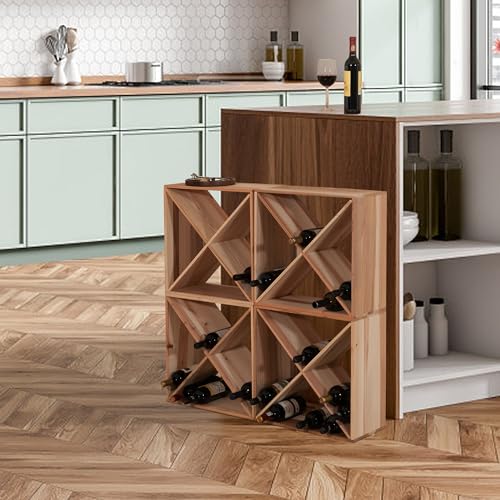 Y1LA 24 Bottle Wine Rack Holder Compact Cellar Cube Bar Storage Kitchen Decor Wood Display Home,Wine Storage Cube for Wood Crate in Natural (4, Natural-c)