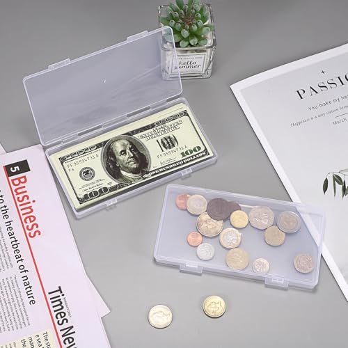 Hipiwe 2 Pack Plastic Cash Money Box Clear Currency Tray with Lid - size: 2 Pack