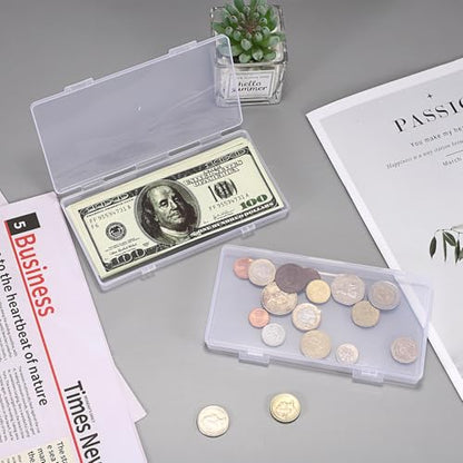 Hipiwe 2 Pack Plastic Cash Money Box Clear Currency Tray with Lid - size: 2 Pack
