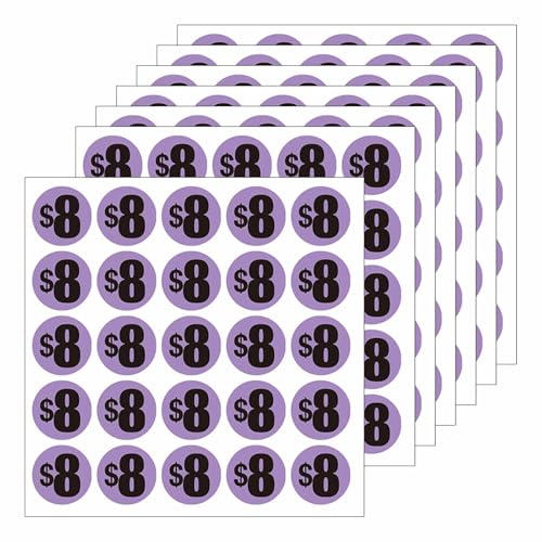 DUGUTUL 500pcs $8 Price Stickers for Garage Sale and Yard Sale | 8 Dollar Price Tags Labels | Super Bright & Jumbo 1" Diameter | Preprinted Price Labels | Garage Sale Stickers - color: 08 Dollar