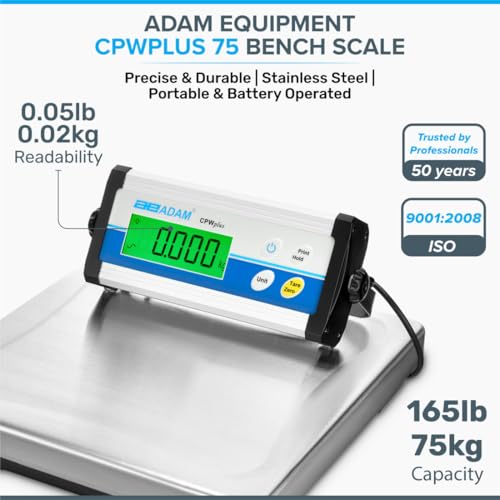 Adam Equipment CPWplus 75 Bench Scale, 165lb/75kg Capacity, 0.05lb/20g Readability - size: 75 Bench Scale, 75kg Capacity and 20g Readability