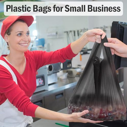 Dunzoom 300 Pcs 300 Pcs T Shirt Bags Bulk Plastic Bags with Handles, Black - color: Black