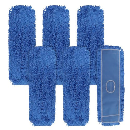 Commercial 24 Inch Dust Mop Head: Replacement Sweeper and Janitorial Industrial Dust Mop Head for Floor Cleaning, Office, School, Restaurant, Hospital (Blue - 6 Pack) - color: Blue - 24 Inch - 6pack - Scrubby