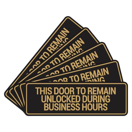 Signs ByLITA Standard This Door To Remain Unlocked During Business Hours Sign (Black/Gold) - Small (5 Pack) - color: Black Gold, size: 2 x 6" - Small (5 Pack)