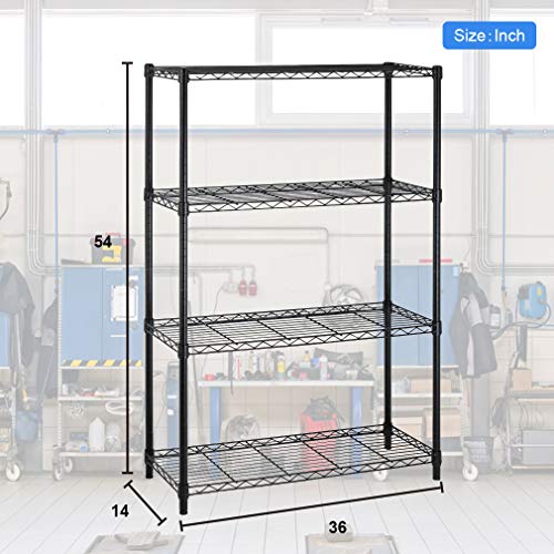 BestOffice | 4-Tier Wire Shelf with Wheels | 14" x 36" x 54" | Black - color: Black, size: 14Lx36Wx54H