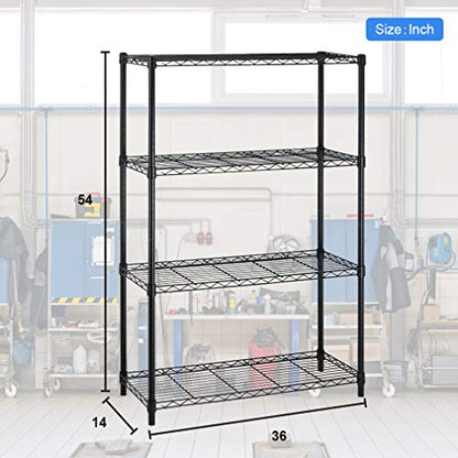 BestOffice | 4-Tier Wire Shelf with Wheels | 14" x 36" x 54" | Black - color: Black, size: 14Lx36Wx54H