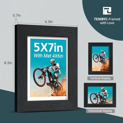 5x7 picture frame 4 Pack, 4x6 Mat, Black Wood, Glass, for Photo - color: Black, size: 5 X 7