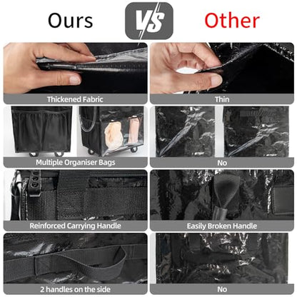 Reusable Grocery Bag with Wheels, Medium Black Rolling Tote - color: Black, size: Medium