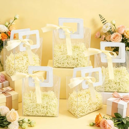 KEUKORZ 12 PCS Clear PVC Gift Bags with Handles Reusable Transparent - color: White
