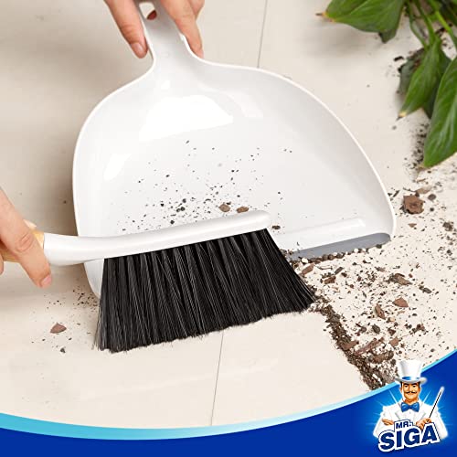 MR.SIGA Dustpan and Brush Set, Bamboo Handle, White, 1 Set - color: White