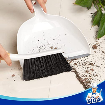 MR.SIGA Dustpan and Brush Set, Bamboo Handle, White, 1 Set - color: White
