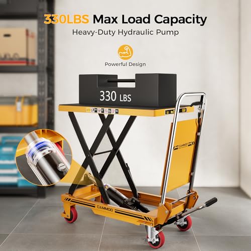 CAMMOO Hydraulic Lift Table Cart, 330 lb Foldable Scissor Lift, Yellow - size: 330lbs Yellow