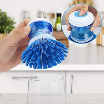 Dish Brush with Soap Dispenser, Stiff Bristles Dish Scrubber for Pots, Pans & Sink Cleaning, 2 Pack - color: Blue