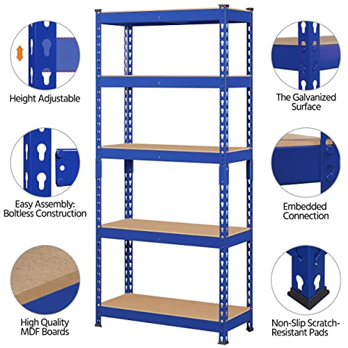 Topeakmart 5 Tier Metal Storage Shelving Unit, 27.5x12x60 Inch, Blue - color: Blue, size: 27.5 x 12 x 60 Inch