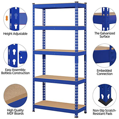 Topeakmart 5 Tier Metal Storage Shelving Unit, 27.5x12x60 Inch, Blue - color: Blue, size: 27.5 x 12 x 60 Inch