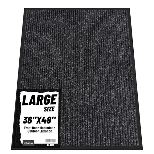 Front Door Mat 3'x4', Heavy Duty Waterproof Indoor Outdoor Doormat, Black Outside Entryway Rugs - color: Black Double Stripes, size: 3' x 4'(Rectangular)
