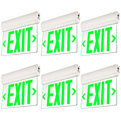 LEONLITE 6-Pack LED Edge Lit Exit Sign, Green Letter Emergency Exit Sign - color: Green