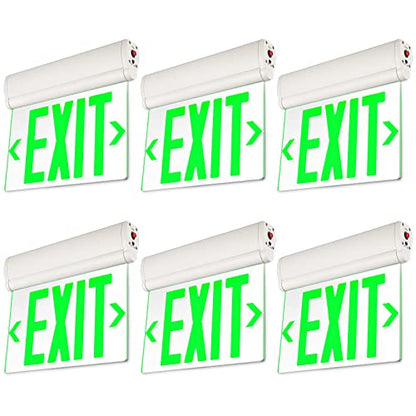 LEONLITE 6-Pack LED Edge Lit Exit Sign, Green Letter Emergency Exit Sign - color: Green