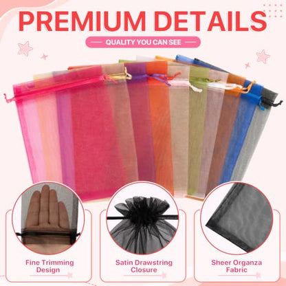 ANZNKU 100PCS Organza Bags 5x7 Black Small Gift Mesh Drawstring Goodie Bags - color: Black