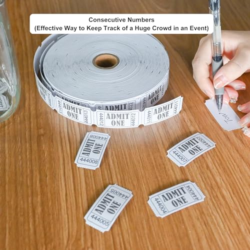 LLIKED 2000 White Raffle Tickets 1" x 2" Admit One Single Roll - size: 2000 White