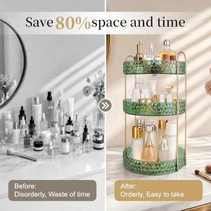 Large Capacity Rotating Makeup Organizer Perfume Stand Holder, 3 Tier Green - color: Green, size: 3 Tier (Standard)