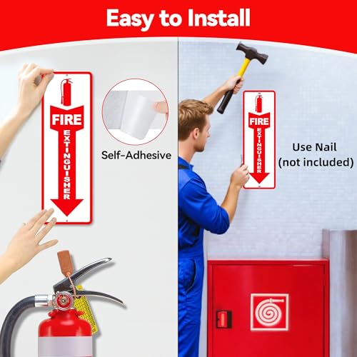 (4 Pack) Fire Extinguisher Signs – Strong Self Adhesive Fire Extinguisher Sign for Business, 12x4 Inch Aluminum Fire Extinguisher Signs Weather Resistant and Easy to Install (White) - color: Fire Extinguisher Signs White