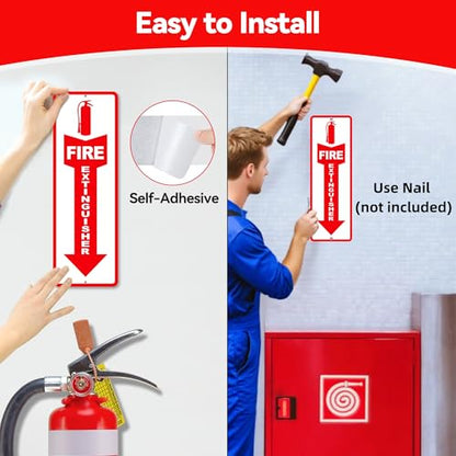 (4 Pack) Fire Extinguisher Signs – Strong Self Adhesive Fire Extinguisher Sign for Business, 12x4 Inch Aluminum Fire Extinguisher Signs Weather Resistant and Easy to Install (White) - color: Fire Extinguisher Signs White